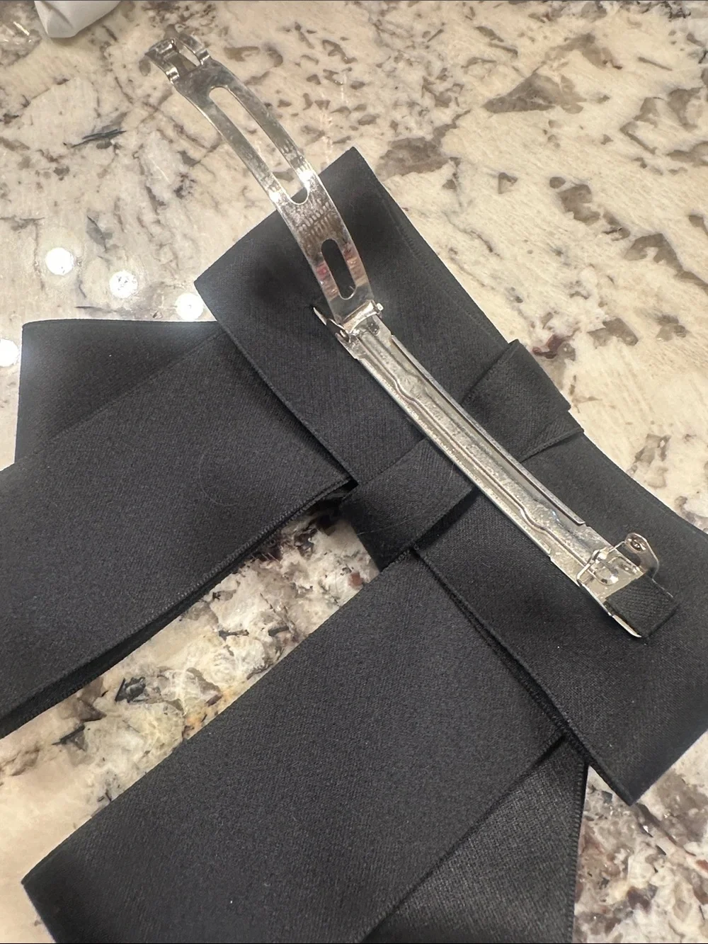Saks Fifth Avenue Black Bow Hair Clip with Pearl & Crystal Accents